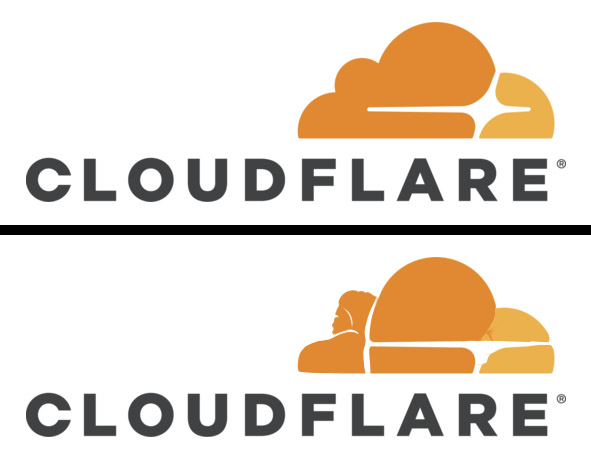 The Cloudflare logo with an orange cloud icon above the brand name, shown in two variations with a subtle design change in the cloud's shape, set against a clean white background.